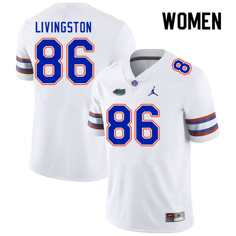 Women #86 Tony Livingston Florida Gators College Football Jerseys Stitched-White
